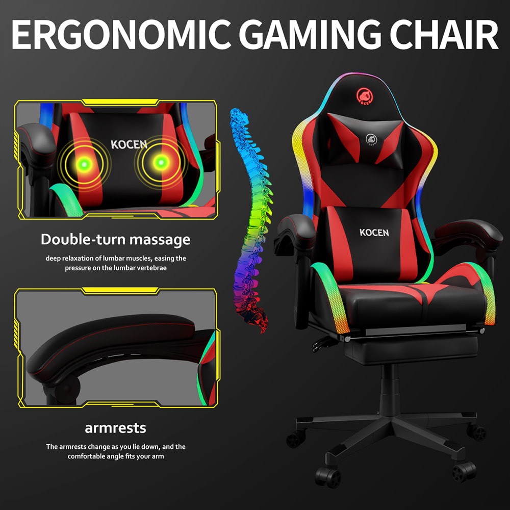 صندلی بازی پارچه چرم PU، صندلی Esports با چراغ‌های RGB قابل تنظیم چند رنگ، منبع تغذیه USB، کنترل از راه دور